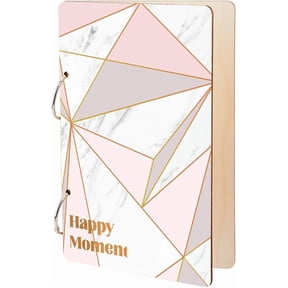 Happy Moment Greeting Card Organizer Geometric Blocks Wooden Card Keeper Binder Planning Book Birthday Cards Keeper Photo Album 2-Rings Binder Cover Holder Wedding Journal Keepsake Gifts DIY