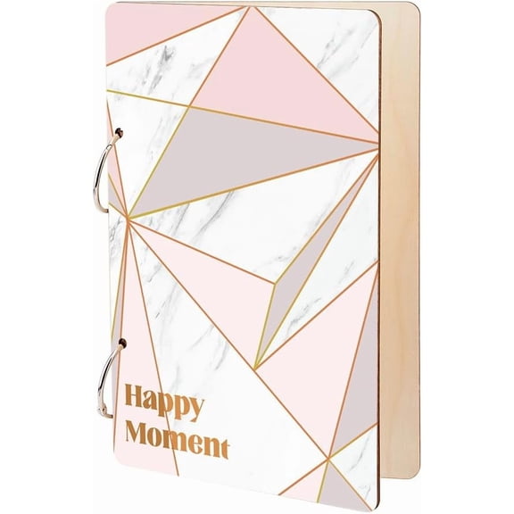Happy Moment Greeting Card Organizer Geometric Blocks Wooden Card Keeper Binder Planning Book Birthday Cards Keeper Photo Album 2-Rings Binder Cover Holder Wedding Journal Keepsake Gifts DIY