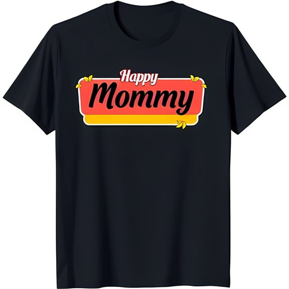 Happy Mommy Black T-Shirt with Bold Red & Yellow Graphic Neck Short Sleeves
