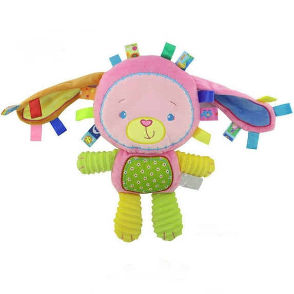 Happy-Monkey Plush Bunny Toy, Soft Stuffed Animal With Colorful Tags, For Toddlers Playtime Nursery Decor -