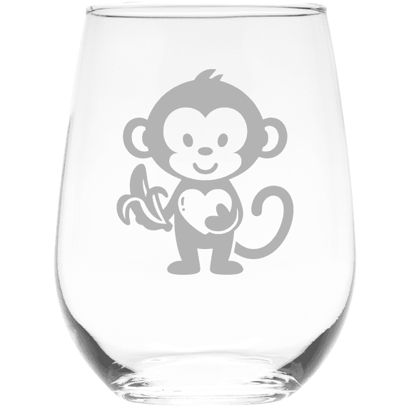 C&M Personal Gifts 17 oz Happy Monkey Stemless Wine Glass