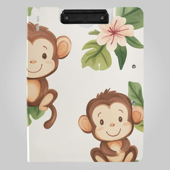 Happy Monkeys Flowers Leaves Foldable Binder Folder Clipboard with Pen Slot Double Clips A4 Size File Storage