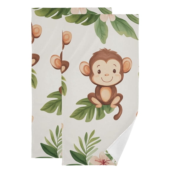 Happy Monkeys Flowers Leaves Hand Towel Absorbent Bath Towels for Bathroom Sports Gym 28" x 14" Set of 2