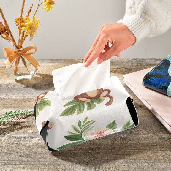 Happy Monkeys Flowers Leaves Leather Tissue Box Cover Rectangle Tissue Holder Foldable