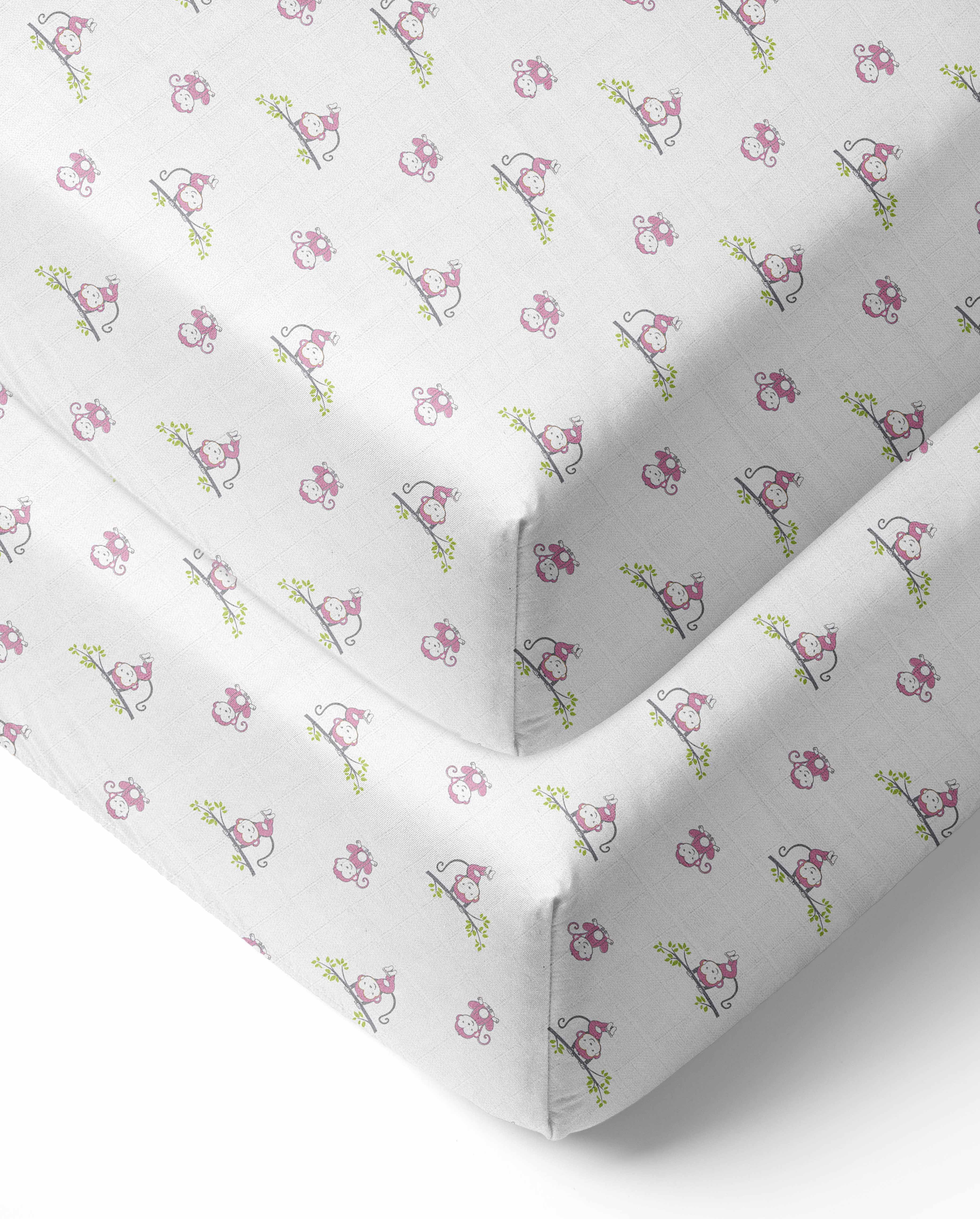 Happy Monkeys Muslin Crib or Toddler Bed Fitted Sheet 100% Cotton Muslin