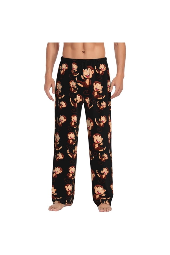 Happy Monkeys Pattern Men'S Pajama Pants Soft Sleep Lounge Pants Pjs Bottoms With Pockets Large