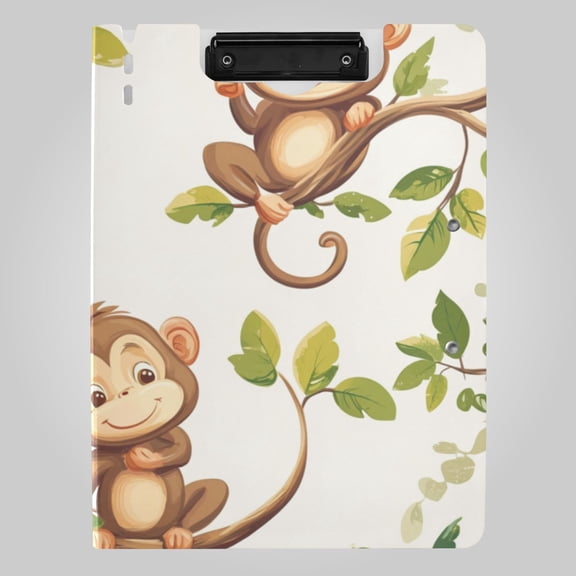 Happy Monkeys Sitting on Branches Leaves Foldable Binder Folder Clipboard with Pen Slot Double Clips A4 Size File Storage