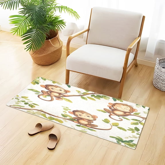 Happy Monkeys Sitting on Branches Leaves Plush Carpet Non Slip Runner Rug Absorbent Bath Mat 39" x 20"