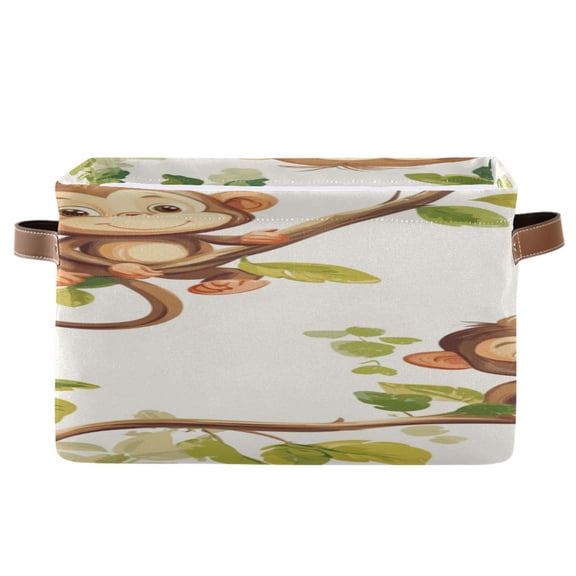 Happy Monkeys Sitting on Branches Leaves Square Storage Bins with Handles Collapsible Containing Box 1 Pack