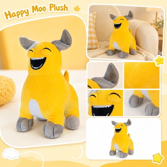 Happy Moo Yellow Dragon Plush Toy Laughing Fantasy Creature Stuffed Animal Soft Mythical Figure Home Office Desktop Decoration and Creative Gift