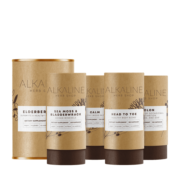 Happy Mood Bundle - Sea Moss & Bladderwrack, Head to Toe (Happy Healthy Body), Colon (Happy Colon), Calm (Happy Mood), and Elderberry Tea