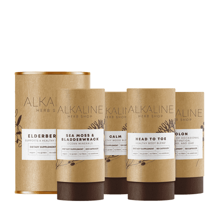 Happy Mood Bundle - Sea Moss & Bladderwrack, Head to Toe (Happy Healthy Body), Colon (Happy Colon), Calm (Happy Mood), and Elderberry Tea