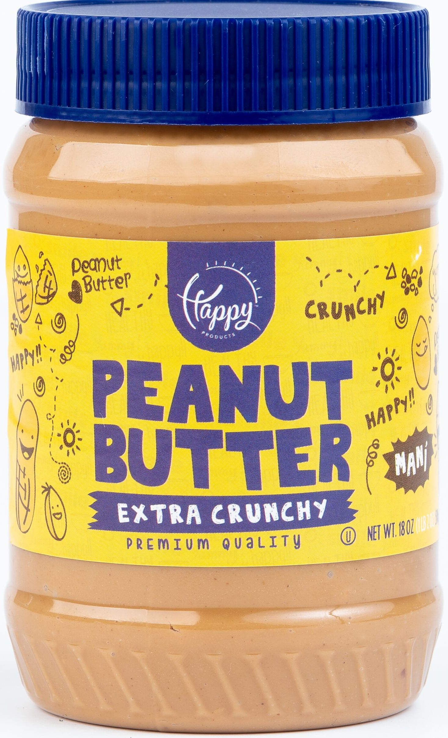 Happy Mornings Premium Quality Extra Crunchy Peanut Butter, 18 oz Jar