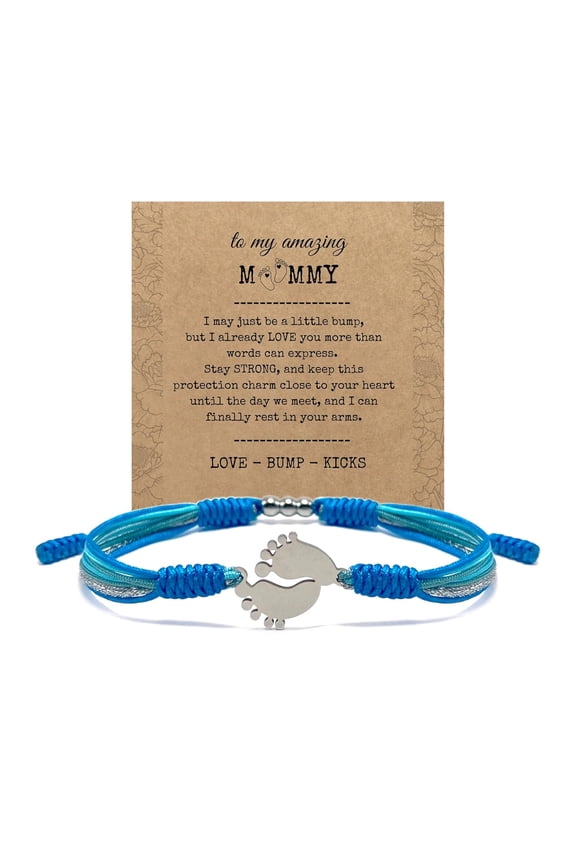 Happy Mother Day, New Mom Bracelet, Mom To Be Gift, Lucky String Protection, Inspirational Gifts After Birth, First Time Mom for Mom Daughters Granny (First Mom Blue)