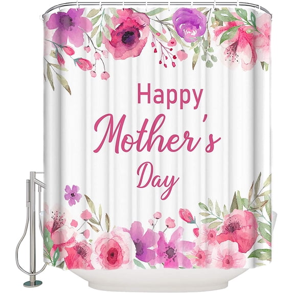 Happy Mother Day Shower Curtain for Bathroom with Hooks 36x72 Inches Polyester Fabric Shower Curtain Sets Washable Bath Curtains Decor Tulip
