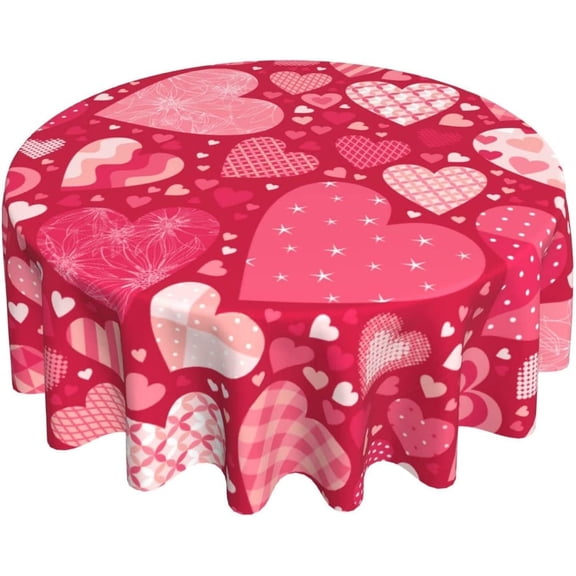 Happy Mother Day Tablecloth Round 60 Inch Ruitic Pink Red Love Heart Table Cloth Waterproof Fabric Farmhouse Mother Day Tablecloths Decorative for Holiday Home Party Wedding Picnic