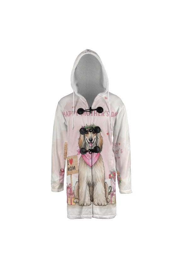 Happy Mother's Day Afghan Hound Love Dog Mom Heart Flower All Over Print 3D Hooded Duffle Toggle Coat Dog Lover - 12004