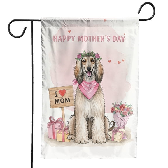 Happy Mother's Day Afghan Hound Love Dog Mom Heart Flower Garden Flag 12x18in Double Sided Dog Lover Outdoor Decor - 12004