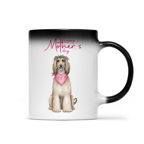 Happy Mother's Day Afghan Hound Love Dog Mom Heart Flower Heat Color Changing Mug Dog Lover Magic Coffee Mug - 12004