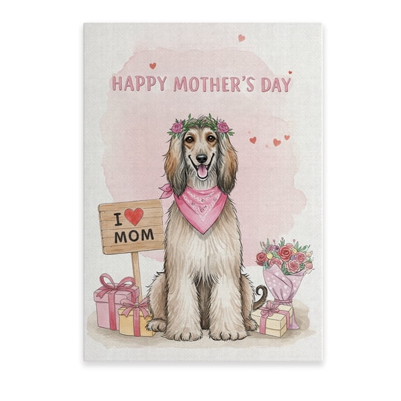 Happy Mother's Day Afghan Hound Love Dog Mom Heart Flower Vertical Matte Canvas Poster Dog Lover Wall Art Home Decor - 12004