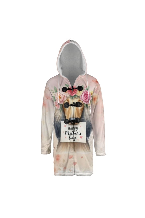 Happy Mother's Day Afghan Hound with Flower Crown All Over Print 3D Hooded Duffle Toggle Coat Dog Lover - 13004