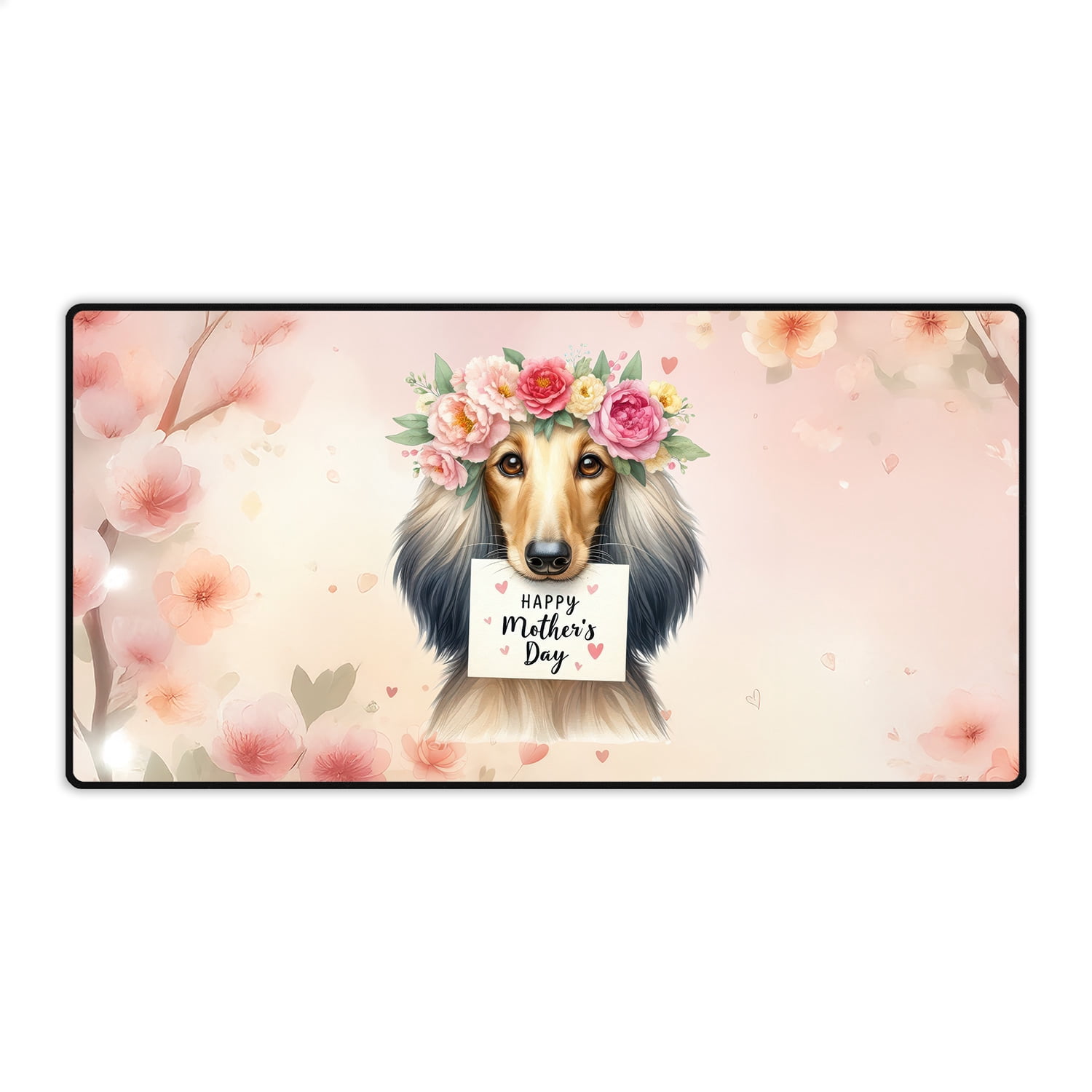Happy Mother's Day Afghan Hound with Flower Crown and Greeting Card Desk Mat Full Keyboard Mouse Pad Dog Lover Large Mousepad - 13004