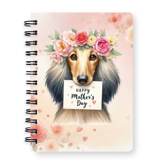 Happy Mother's Day Afghan Hound with Flower Crown and Greeting Card Spiral Bound Journal Dog Lover 5x7in Spiral Notebook - 13004