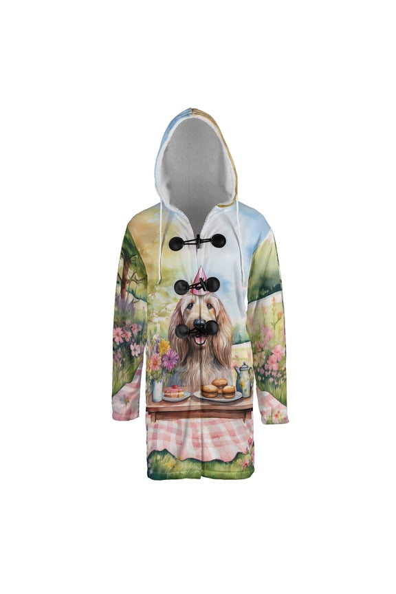 Happy Mother's Day Afghan Hound with Sweets and Flowers at a Picnic All Over Print 3D Hooded Duffle Toggle Coat Dog Lover - 13005