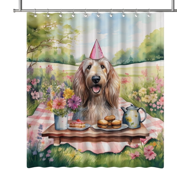 Happy Mother's Day Afghan Hound with Sweets and Flowers at a Picnic Shower Curtain Dog Lover Waterproof Bathroom Bathtub Curtain - 13005