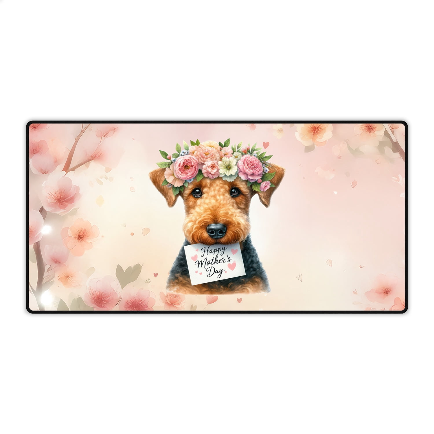 Happy Mother's Day Airedale Terrier with Flower Crown and Greeting Card Desk Mat Full Keyboard Mouse Pad Dale Waterside Dog Lover Large Mousepad - 13004
