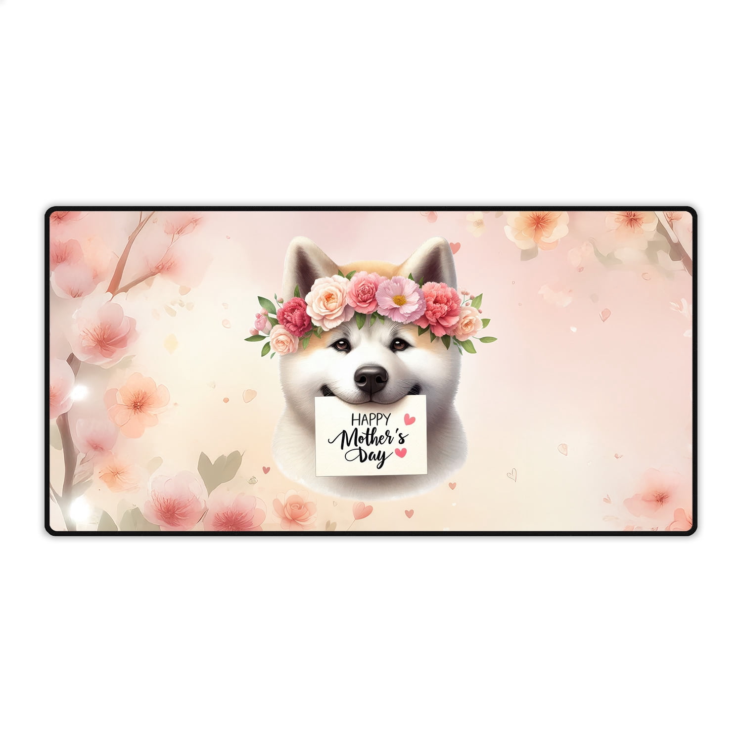 Happy Mother's Day Akita with Flower Crown and Greeting Card Desk Mat Full Keyboard Mouse Pad Inu Dog Lover Large Mousepad - 13004