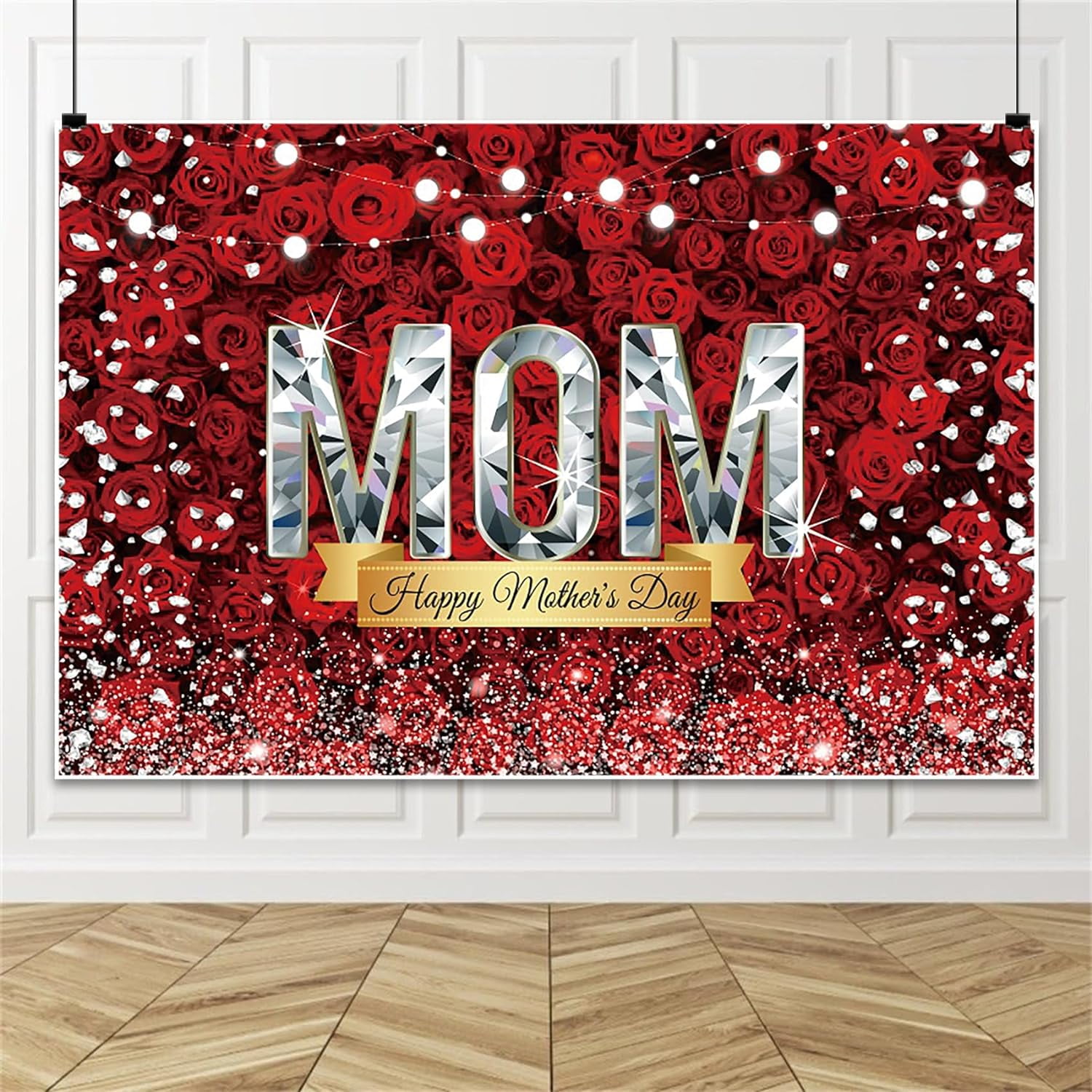 Happy Mother's Day Backdrop Banner Red Rose Flowers Diamonds Love Mom ...