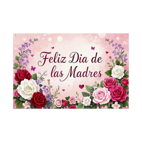 Happy Mother's Day Backdrop, Pink Floral Background for Mother's Day Party Decorations, Mom's Birthday Celebration Photo Prop for Family Gathering Home Wall Decor, D