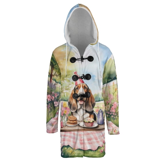 Happy Mother's Day Basset Hound with Sweets and Flowers at a Picnic All Over Print 3D Hooded Duffle Toggle Coat Bassets Dog Breed Lovers Gifts Idea - 13005