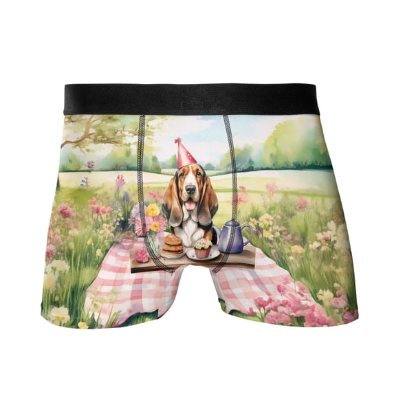 Happy Mother's Day Basset Hound with Sweets and Flowers at a Picnic All Over Print Boxer Briefs Underwear for Men Dad Bassets Dog Breed Lovers Gifts Idea - 13005