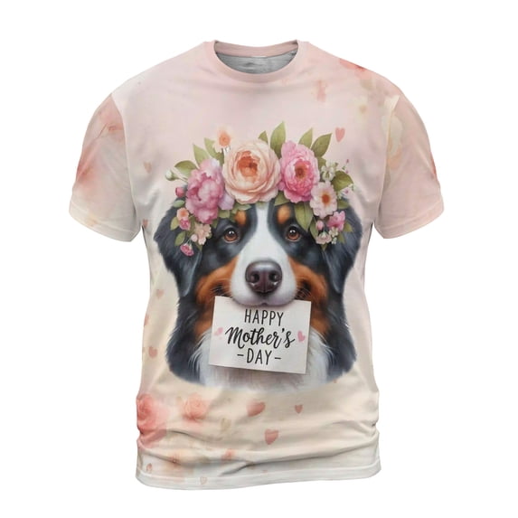 Happy Mother's Day Bernese Mountain Dog with Flower Crown and Greeting Card All Over Print 3D Shirt Unisex Merch Berner Lover Gifts - 13004