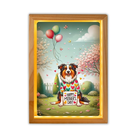 Happy Mother's Day Best Australian Shepherd Mom Ever Acrylic Plaque with Wood Photo Frame Box Aussie Dog Lover Gifts Light Box - 03002