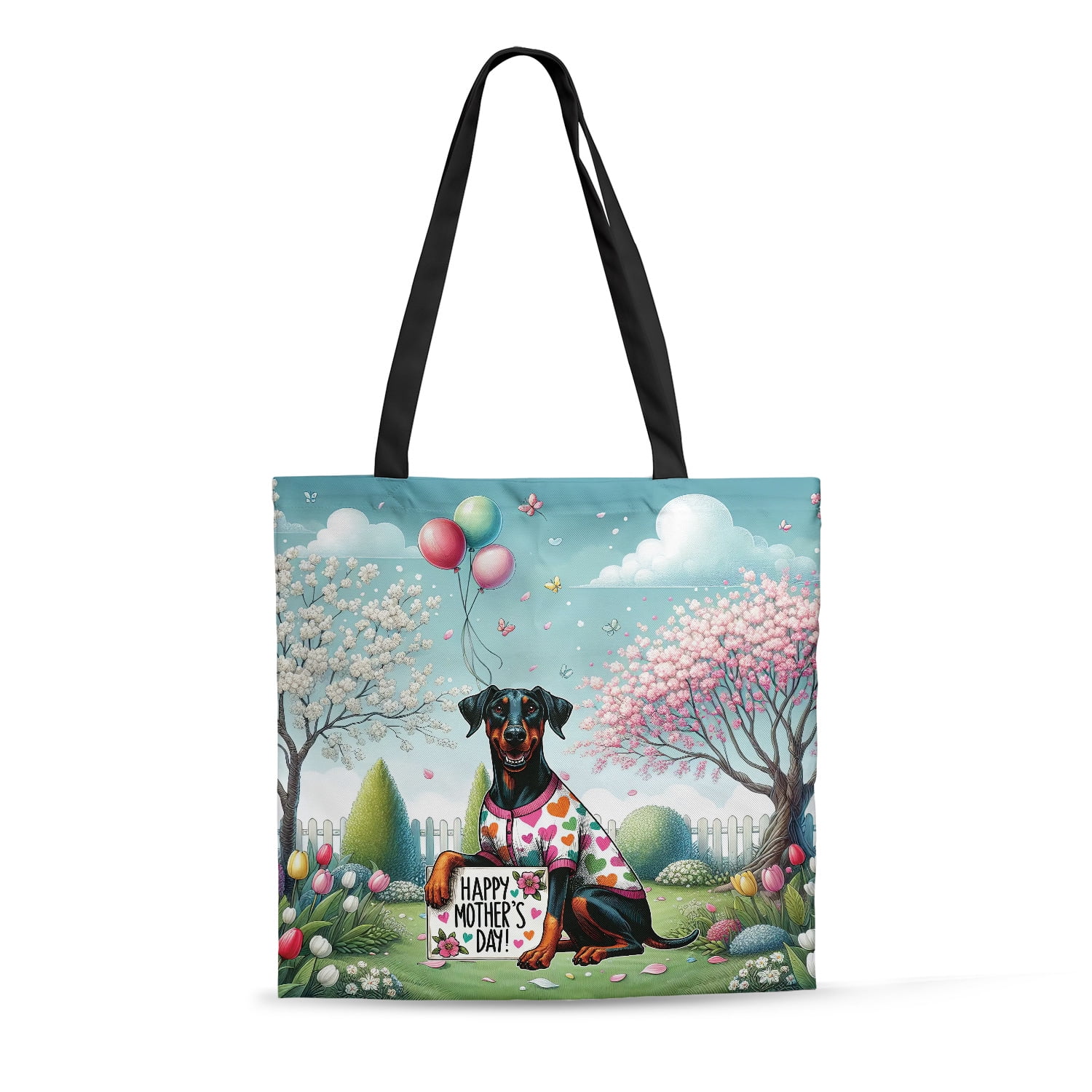 Colorful Abstract Doberman Art Tote Bag - Cute Dog Lover Gift Bag 16x16 Inches
