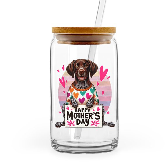 Happy Mother's Day Best German Shorthaired Pointer Mom Ever 16oz Glass Cup Mug GSP Lover Dog Gift Glass Can with Bamboo Lid and Straw - 03002