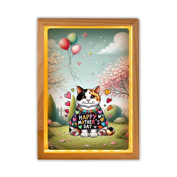 Happy Mother's Day Best Manx Mom Ever Acrylic Plaque with Wood Photo Frame Box Cat Lover Kitten Owner Gifts Light Box - 03002