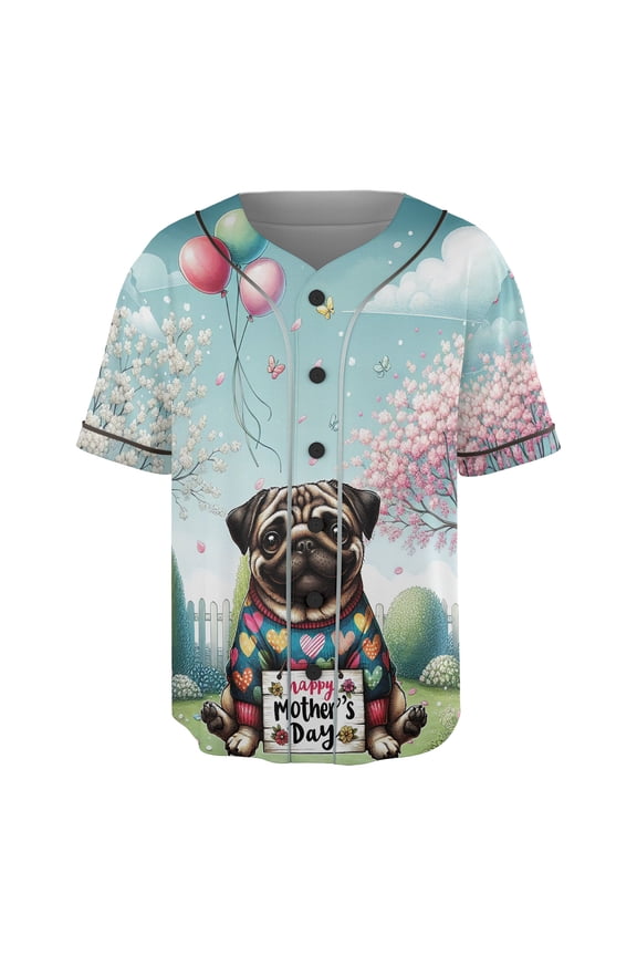 Happy Mother's Day Best Pug Mom Ever All Over Print 3D Baseball Shirt Dog Lover Gifts Softball Sport - 03002