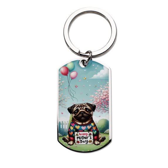 Happy Mother's Day Best Pug Mom Ever Stainless Steel Keychain Dog Lover Gifts Collar Charm Tag Keyring - 03002