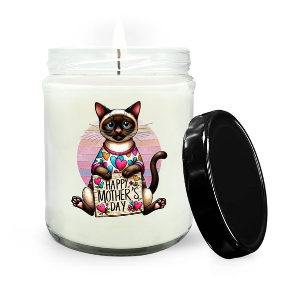 Happy Mother's Day Best Siamese Mom Ever Soy Wax Candle Cat Lover Kitten Owner Gifts 16oz White Vanilla Candle - 03002