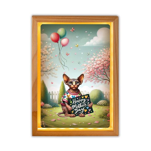 Happy Mother's Day Best Sphynx Mom Ever Acrylic Plaque with Wood Photo Frame Box Cat Lover Kitten Owner Gifts Idea Light Box - 03002