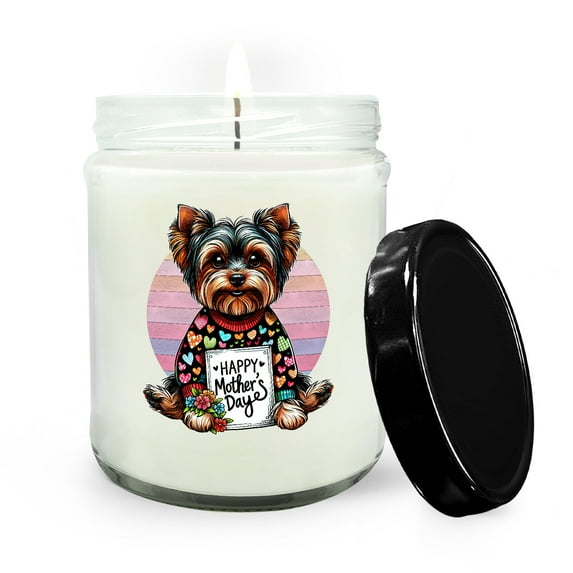 Happy Mother's Day Best Yorkshire Terrier Mom Ever Soy Wax Candle Yorkie Dog Lover Gifts 16oz White Vanilla Candle - 03002