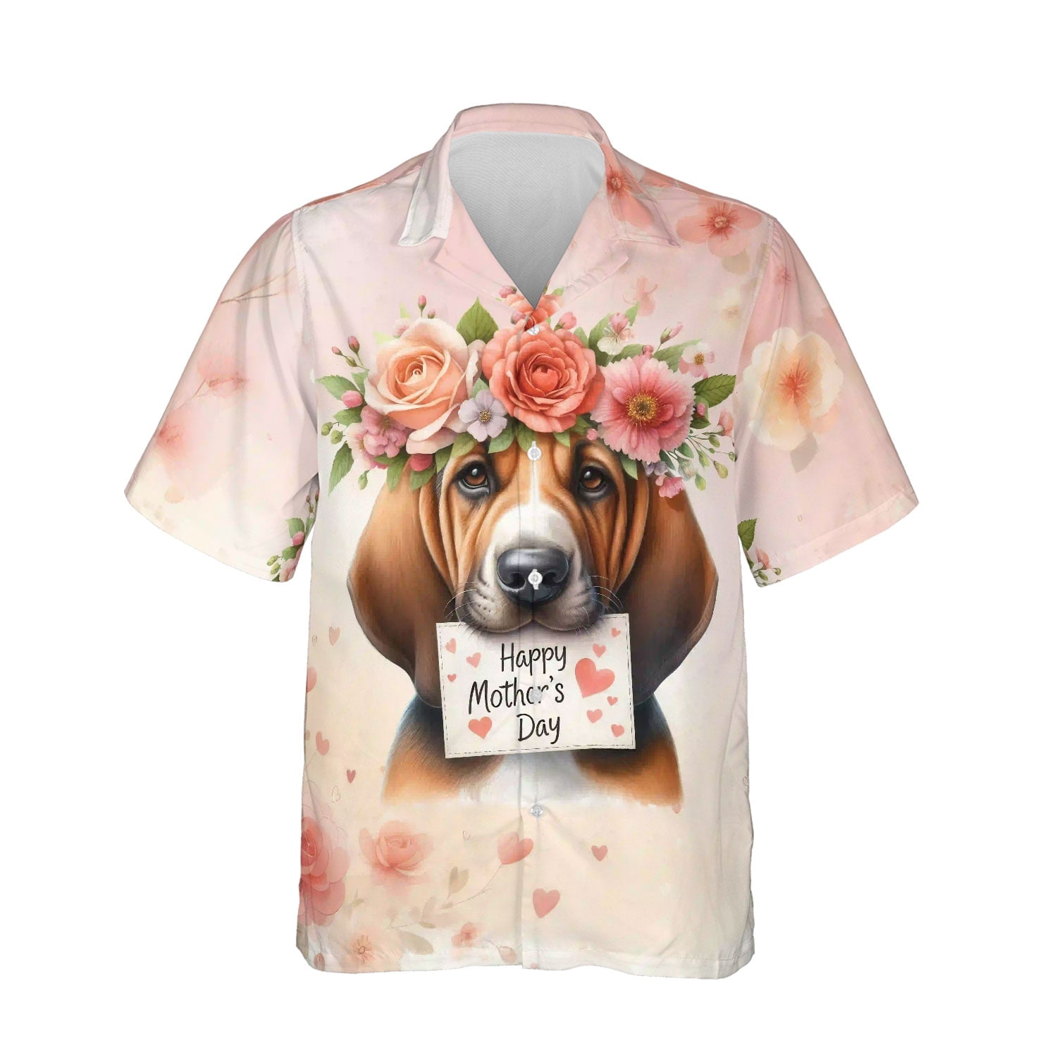 Happy Mother's Day Bloodhound with Flower Crown and Greeting Card Hawaiian Shirt Breathable Summer Unisex Merch Dog Lover - 13004