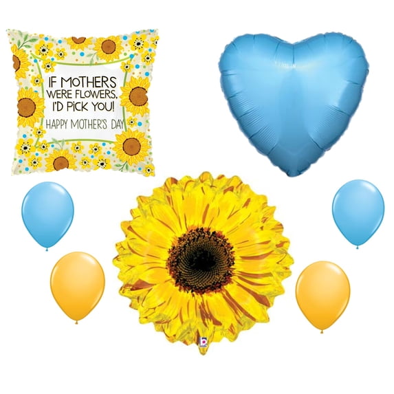 Happy Mother's Day Blue Flowers Gold Hearts party balloons Decorations supplies mama