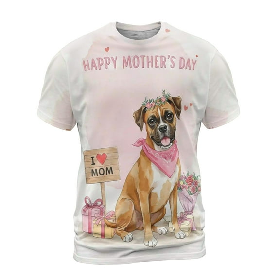 Happy Mother's Day Boxer Love Dog Mom Heart Flower All Over Print 3D Shirt Unisex Merch Boxers Dog Lover Gifts Idea - 12004