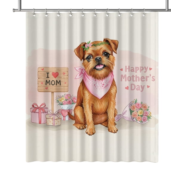 Happy Mother's Day Brussels Griffon Love Dog Mom Heart Flower Shower Curtain Griff Dog Lover Waterproof Bathroom Bathtub Curtain - 12004