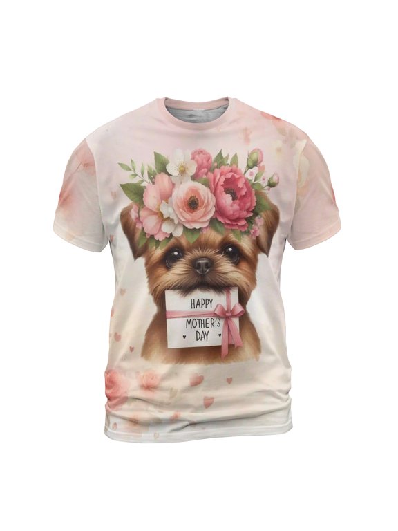 Happy Mother's Day Brussels Griffon with Flower Crown and Greeting Card All Over Print 3D Shirt Unisex Merch Griff Dog Lover - 13004